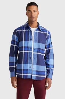 Мужская синяя рубашка в клетку EXPLODED CHECK CF OVERSHIRT Синий S Tommy Hilfiger MW0MW29195