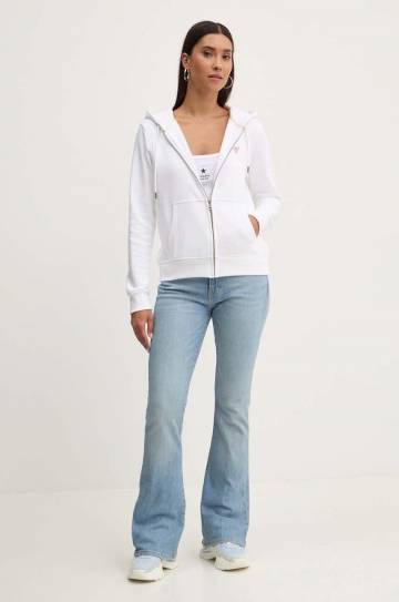 Кофта Guess Jeans женская цвет белый с капюшоном однотонная W4YQ03 KC811 Кофта Guess Jeans женская цвет белый с капюшоном однотонная W4YQ03 KC811