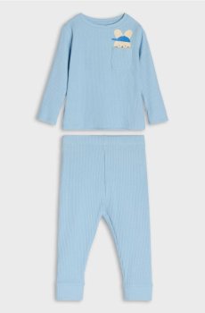 Ребристий в’язаний комплект - блакитний