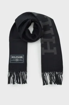 Мужской темно-синий шерстяной шарф TH MONOTYPE WOOL SCARF Синий ONESIZE Tommy Hilfiger AM0AM12838