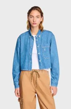 Женская голубая джинсовая рубашка Голубой M Sandro SFPCM01254_Blue JeanFW25