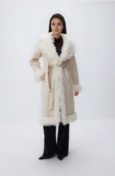 Reserved - Пальто зі штучним хутром - кремовий - 057HV-01X