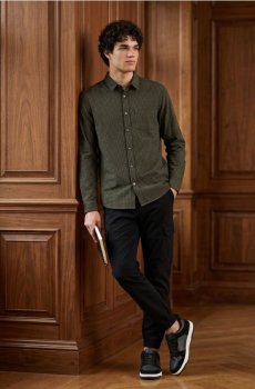 Бавовняна сорочка slim fit у клітинку - синьо-зелений
