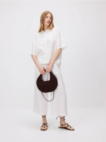 Reserved - Лляна сорочка з короткими рукавами - білий - SU339-00X