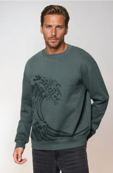 Світшот із круглим вирізом і принтом - пильно-зелений