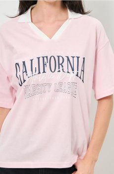 Бавовняна футболка з написом - рожевий