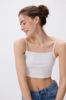 Reserved - Кроп топ на бретельках - білий - WC380-00X