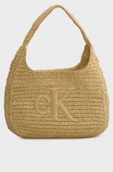 Женская бежевая сумка BOLD CK RAFFIA LG SHOULDER BAG Бежевый ONESIZE Calvin Klein LV04F3448G