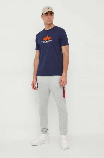 Хлопковая футболка Alpha Industries цвет синий с аппликацией Хлопковая футболка Alpha Industries цвет синий с аппликацией