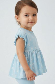 Сукня з баді і квітковим узором з воланами - блакитний