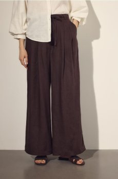 Reserved - Лляні штани з зав’язками - темно коричневий - 089JL-89X