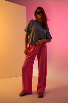 Віскозні штани широкого крою - рожевий