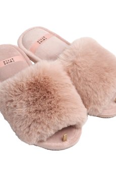 Женские домашние тапочки Twins HS-LUX меховые, открытые, Pudra, размер 36-37 (24 см)
