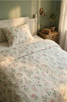 Комплект постільної білизни з бавовною з квітковим мотивом - білий