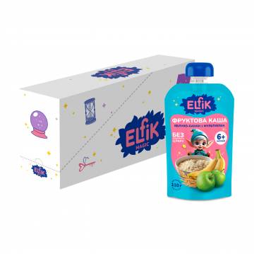 Детская фруктовая каша Elfik Magic Яблоко-банан и мультизлак, без добавленного сахара, от 6 месяцев, 18*110 г Детская фруктовая каша Elfik Magic Яблоко-банан и мультизлак, без добавленного сахара, от 6 месяцев, 18*110 г