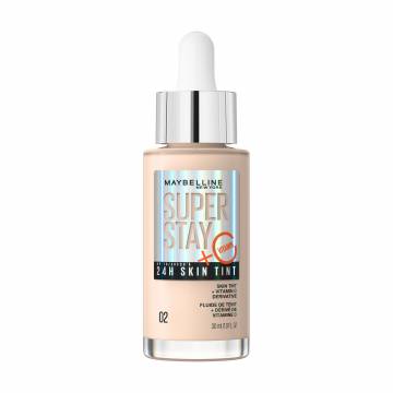 Стойкий тональный флюид для лица Maybelline New York Superstay Skin Tint, с витамином С, оттенок 02, 30 мл Стойкий тональный флюид для лица Maybelline New York Superstay Skin Tint, с витамином С, оттенок 02, 30 мл