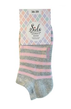 Носки женские Siela RT1312-082 короткие, серые с розовыми полосками, размер 39-42