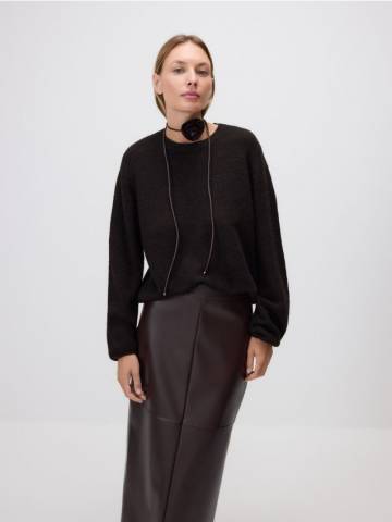 Reserved - Вязаний чокер з квіточкою - буряковий - 505FD-83X