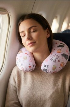 Дорожня подушка з мотивом котів - рожевий