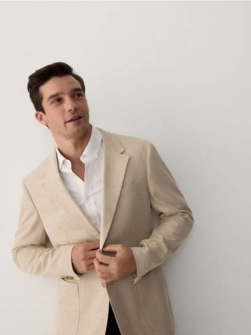 Reserved - Піджак slim fit з віскозою - бежевий - 8678N-08M
