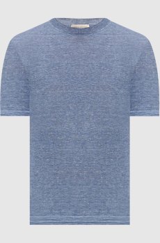 Голубая футболка из льна и шелка