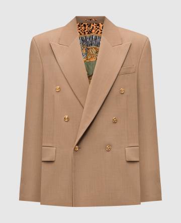 Коричневый двубортный пиджак из шерсти