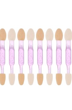 Набор аппликаторов для теней Cosmo Shop двусторонний, 6.5 см, бело-бежевый, ручка прозрачная фиолетовая, 10 шт (CS08F)