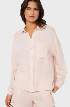 Женская розовая льняная рубашка JUSTINE Розовый S Etam 6540682