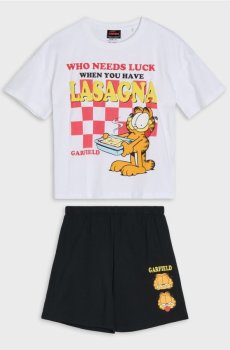 Бавовняна двочастинна піжама з принтом Garfield - білий