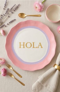Керамічна тарілка з написом Hola - рожевий