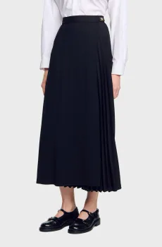 Женская черная плиссированная юбка Черный 34 Sandro SFPJU01211_BlackFW25