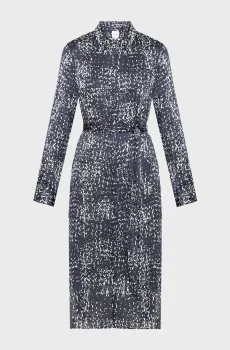 Женское темно-синее платье с узором Printed Textured Satin Синий XS Calvin Klein LV044C060G