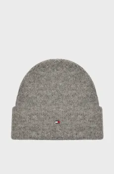 Женская серая шапка ESSENTIAL FLAG FUZZY BEANIE Серый ONESIZE Tommy Hilfiger AW0AW16633