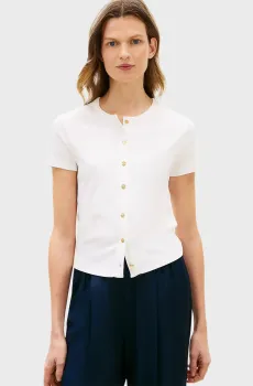 Женская белая футболка GOLD BUTTON SLIM Белый L Tommy Hilfiger WW0WW48709