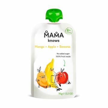 Детское фруктовое пюре Mama knows Манго, яблоко, банан, без сахара, от 8 месяцев, 90 г Детское фруктовое пюре Mama knows Манго, яблоко, банан, без сахара, от 8 месяцев, 90 г