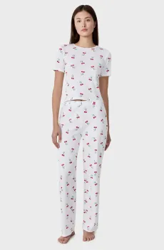Женская белая пижама с узором (футболка, брюки) CHERRY Белый M Etam 6554166