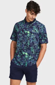 Мужское темно-синее поло с узором UA Iso-Chill Edge Polo Синий S Under Armour 1377365-412