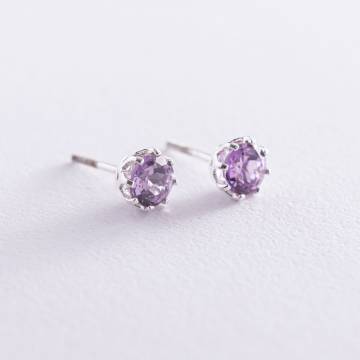 Серебряные серьги - пусеты (синт. александрит) 122818 Серебряные серьги - пусеты (синт. александрит) 122818