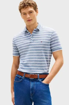 Мужское голубое поло в полоску PIQUE Голубой M Tommy Hilfiger MW0MW33140