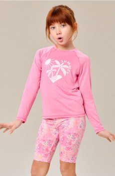 Комплект із захистом від сонця UPF50+: футболка з коротким рукавом та велосипедки - фуксія