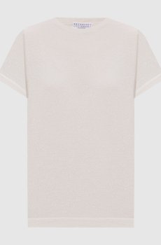 Белая футболка с кашемиром и шелком с люрексом