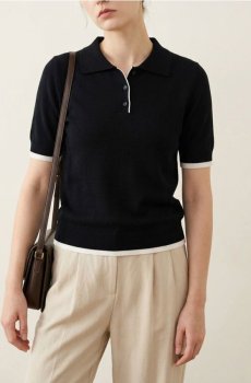 Віскозний светр з комірцем - чорний