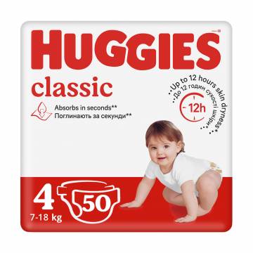 Подгузники Huggies Classic размер 4 (7-18 кг), 50 шт Подгузники Huggies Classic размер 4 (7-18 кг), 50 шт