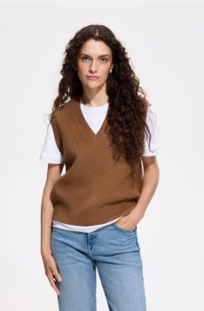 Reserved - Жилет із V-подібним викотом - золотисто-коричневий - 407LO-82X