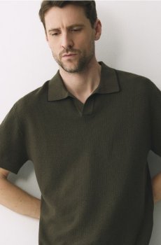 Reserved - Лляна поло-футболка - оливковий - 990IR-91X