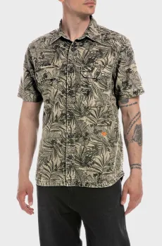 Мужская бежевая рубашка с узором Бежевый S Replay M4061 .000.73884