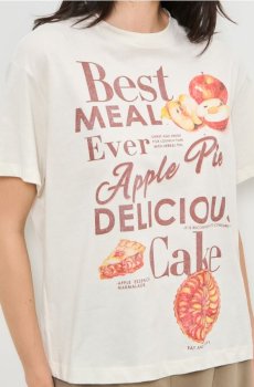 Бавовняна футболка з принтом - нюдовий