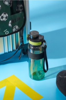 Пляшка для води з ручкою та соломинкою - чорний