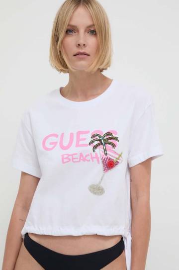 Хлопковая пляжная футболка Guess цвет белый E4GI03 I3Z14 Хлопковая пляжная футболка Guess цвет белый E4GI03 I3Z14
