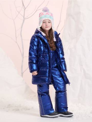 Стьобане пальто з каптуром - темно-синій